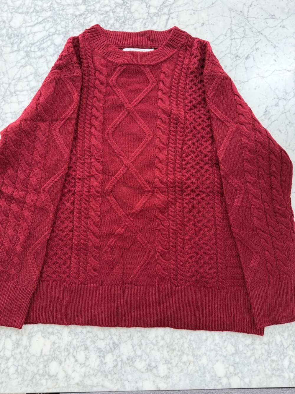 Classic Cable-Knit Crewneck Sweater in Deep Red